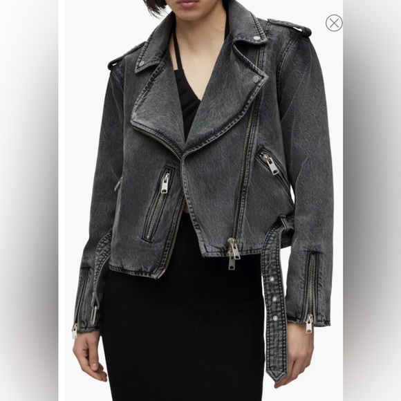 All Saints Jackets & Blazers - New AllSaints Balfern Denim Biker Jacket in Washed Black Size US 6/ UK10